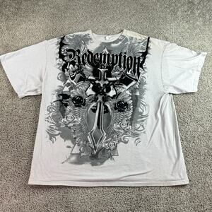 Redemption Shirt Mens 3XL Gray Felt Crucifix Wings Grunge Gothic Mall Cyber